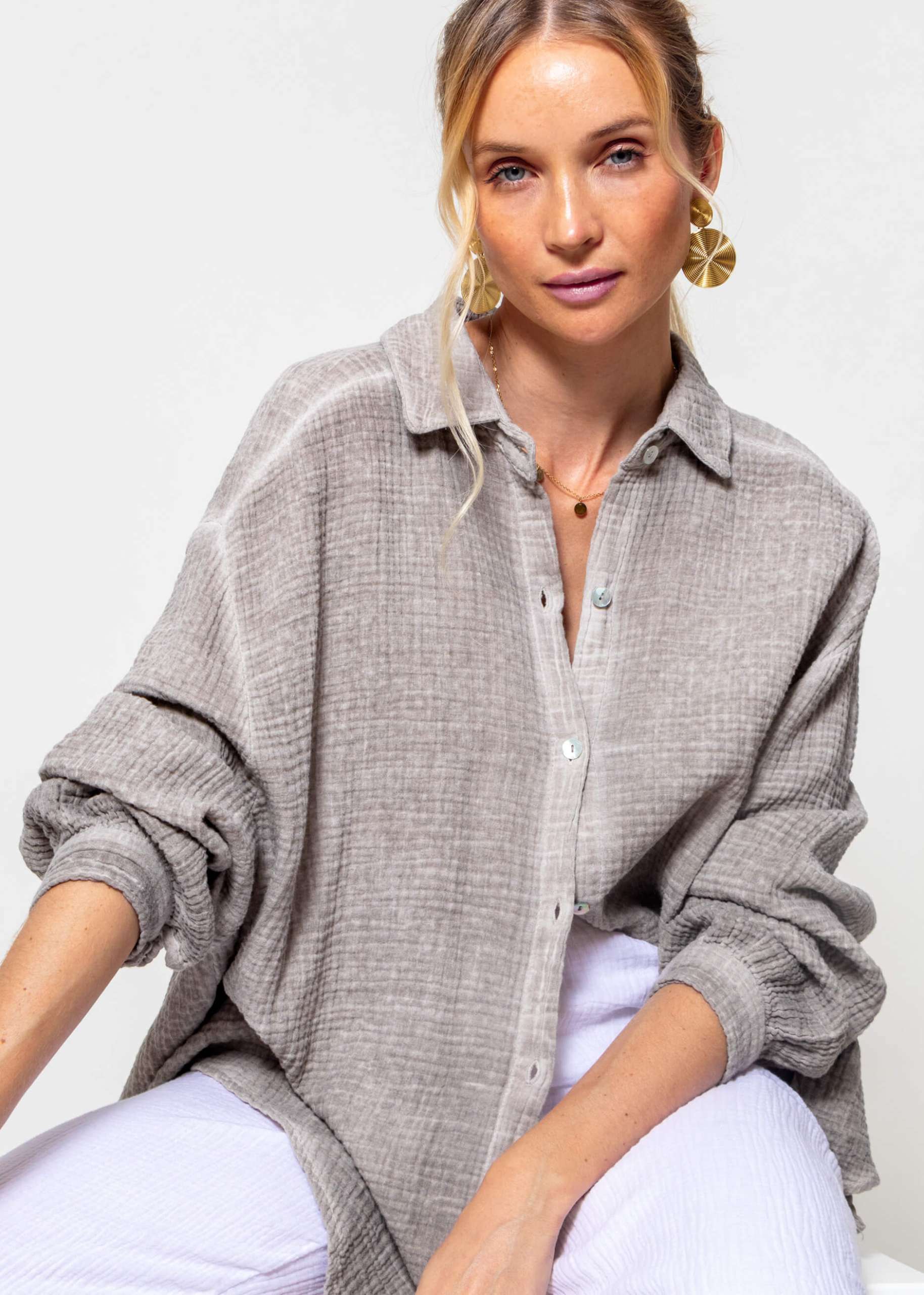 Verwaschene Musselin Bluse - taupe