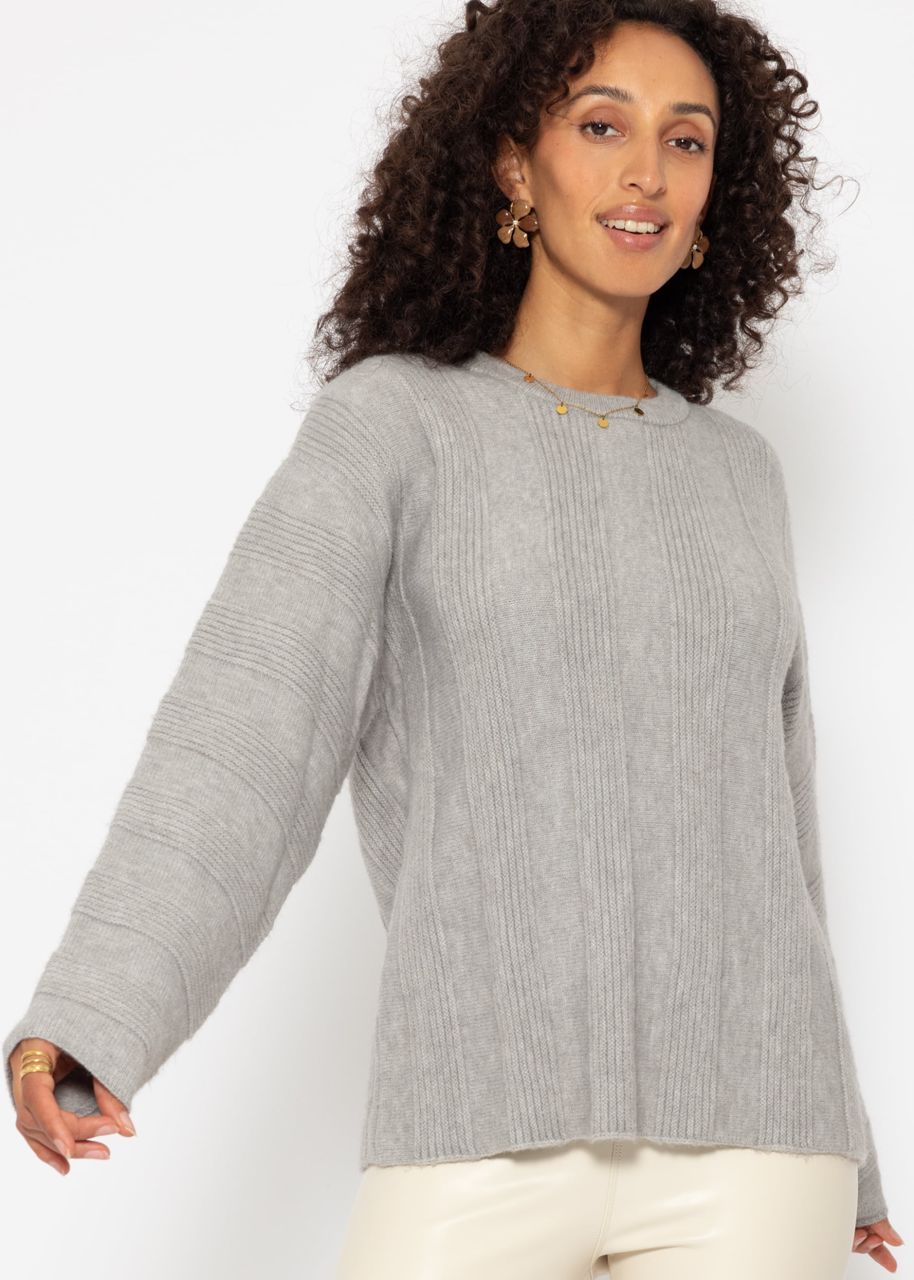 Pullover mit geripptem Streifenmuster - grau