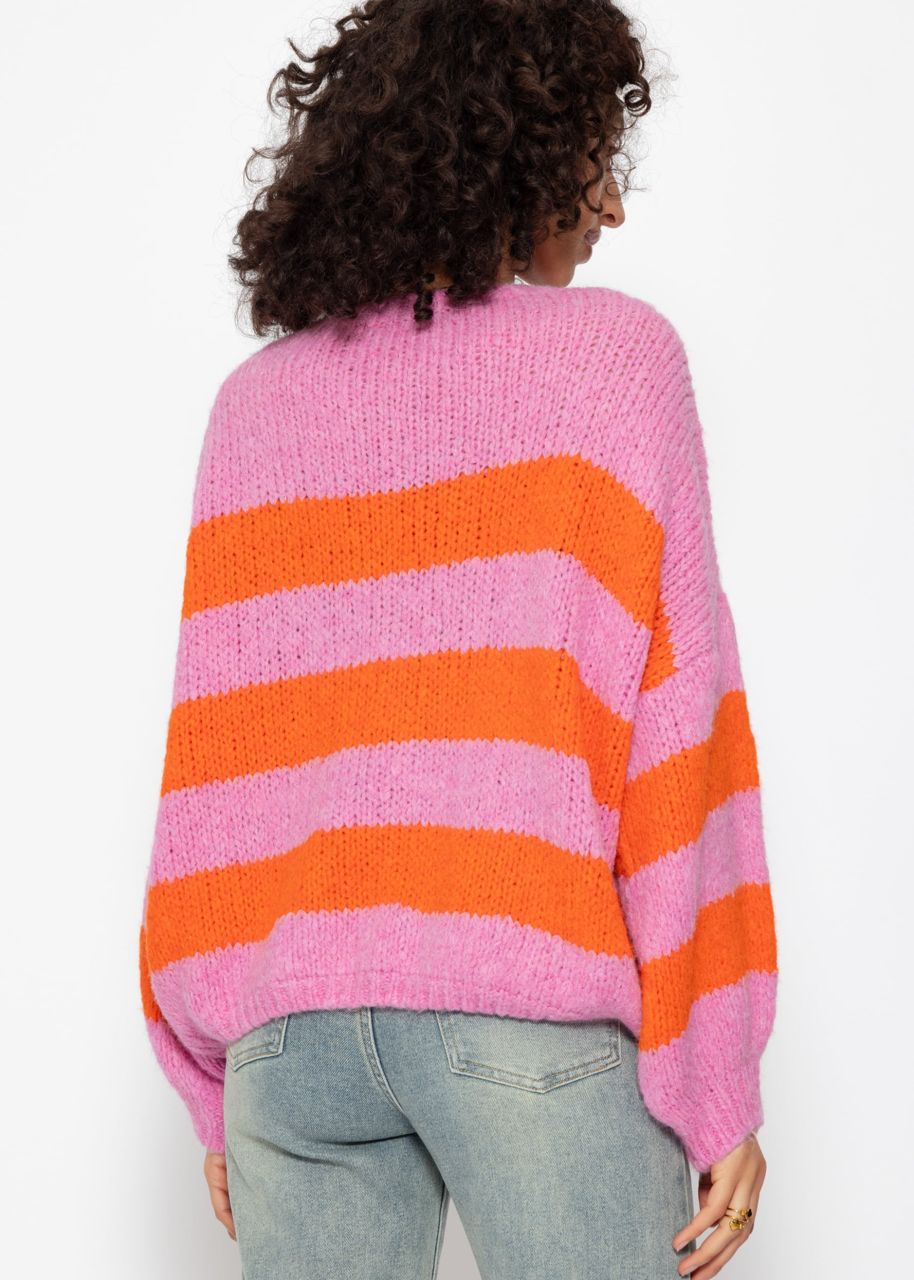 Gestreifter Pullover - pink-orange