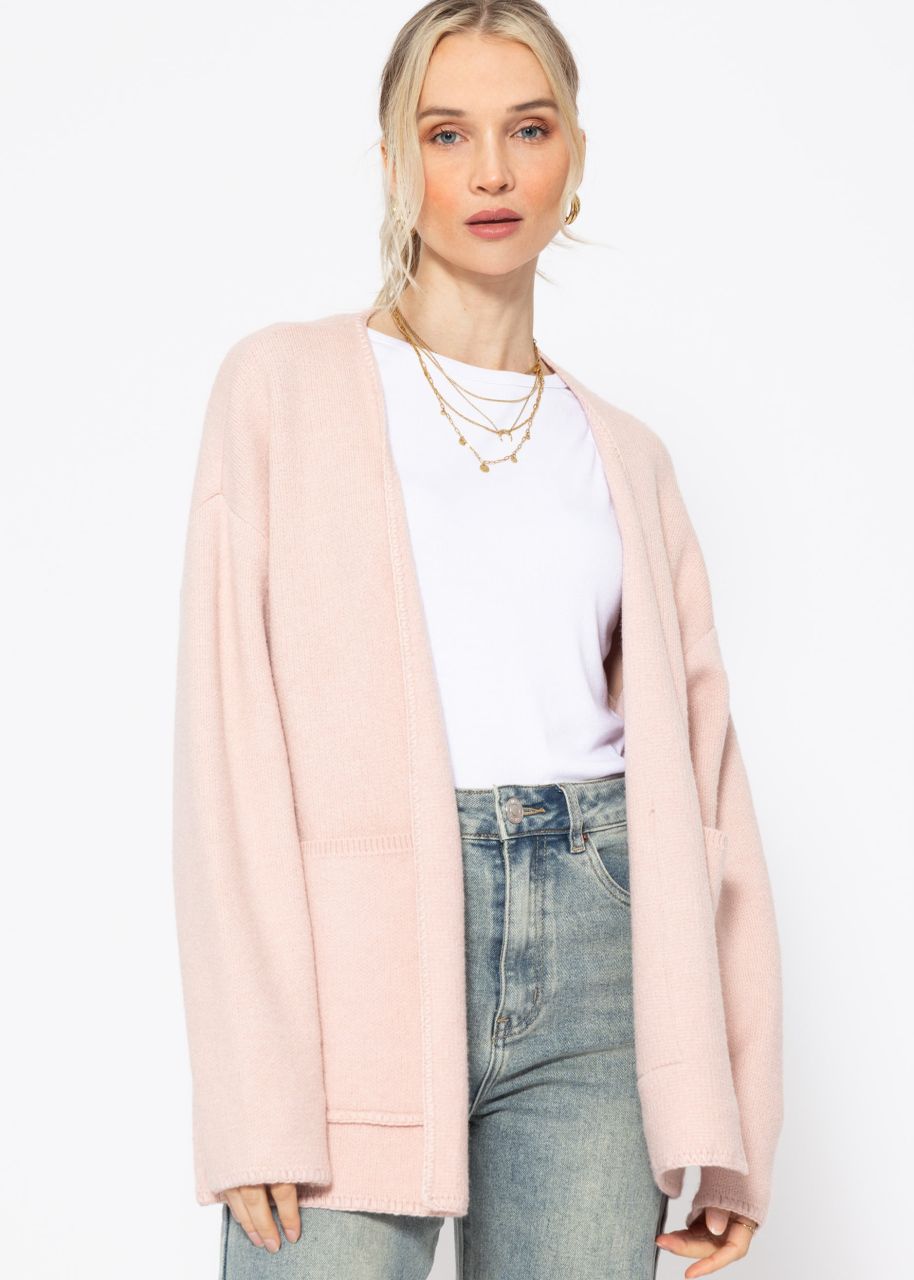 Offener Cardigan mit aufgesetzten Taschen - rosa