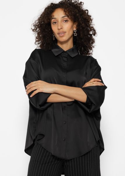 Oversize Satin Bluse - schwarz