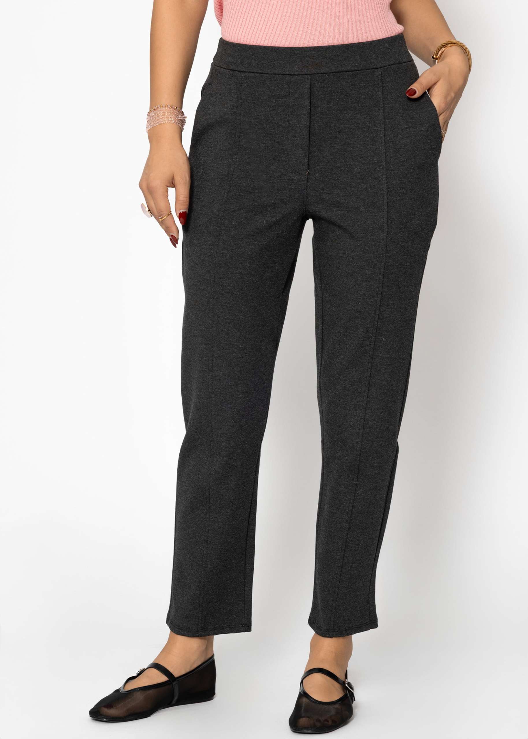 Jersey Chinos mit Ziernaht - dunkelgrau