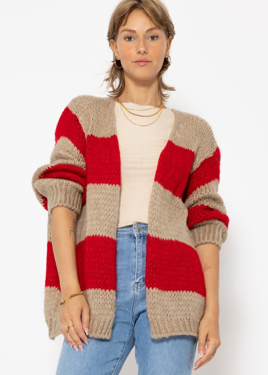 Gestreifter Oversize Cardigan - taupe-rot