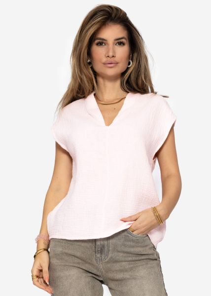 Musselin Shirt mit V-Ausschnitt - rosa