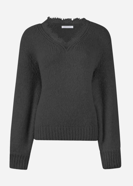 Pullover mit Spitzen-Ausschnitt - schwarz