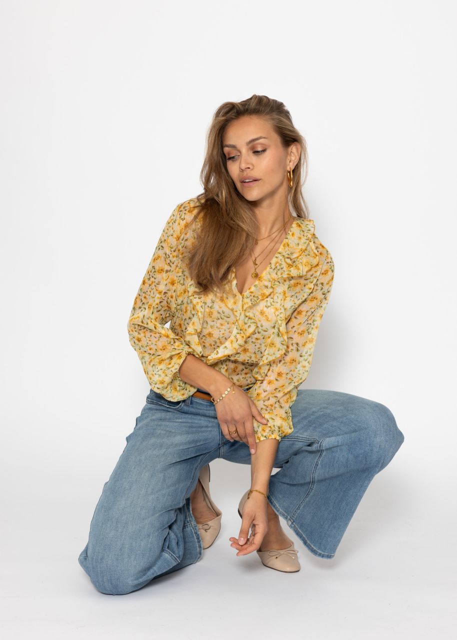 Chiffon Bluse mit Rüschen - gelb