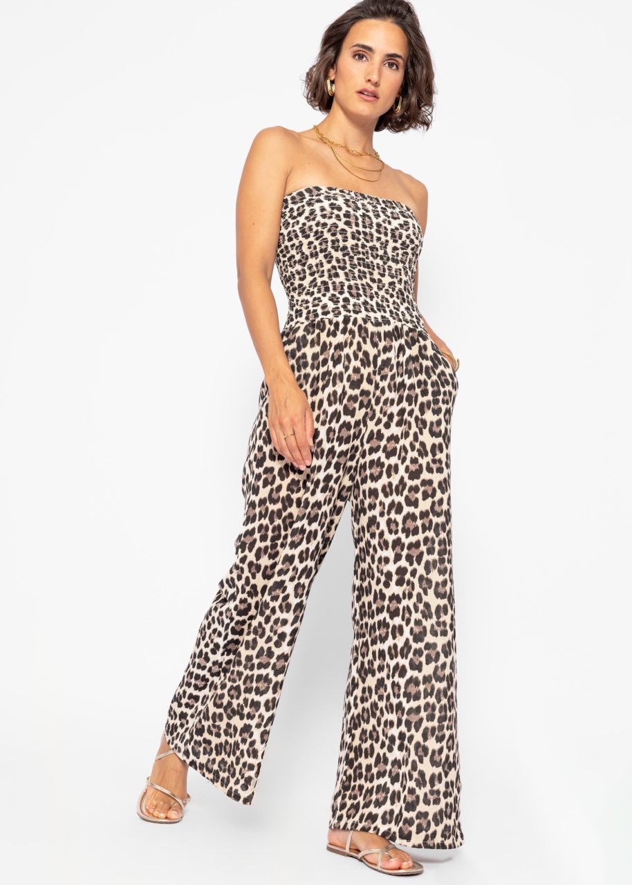 Schulterfreier Jumpsuit mit Leo-Print - offwhite