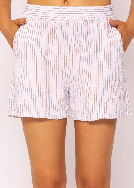 Gestreifte Musselin Shorts, braun/offwhite