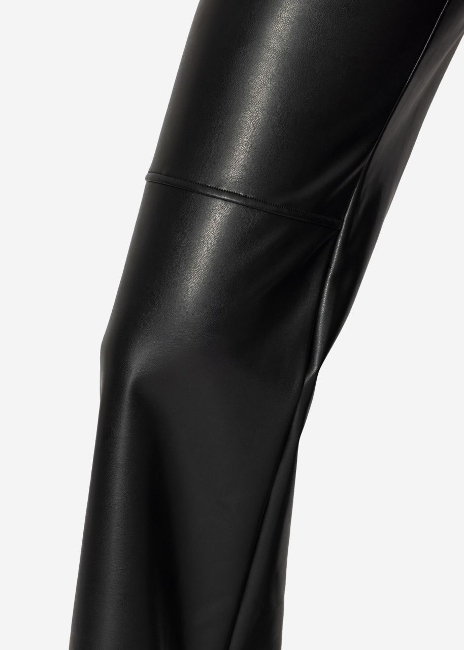 High-Rise Flared Thermo Kunstleder Leggings mit breitem Bund - schwarz