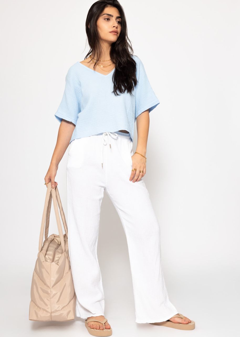 Musselin Shirt mit V-Ausschnitt - hellblau