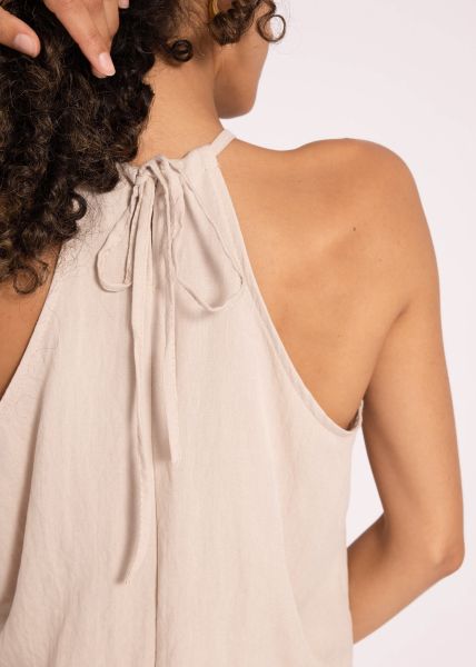 Schimmerndes, schulterfreies Viskose-Top, beige