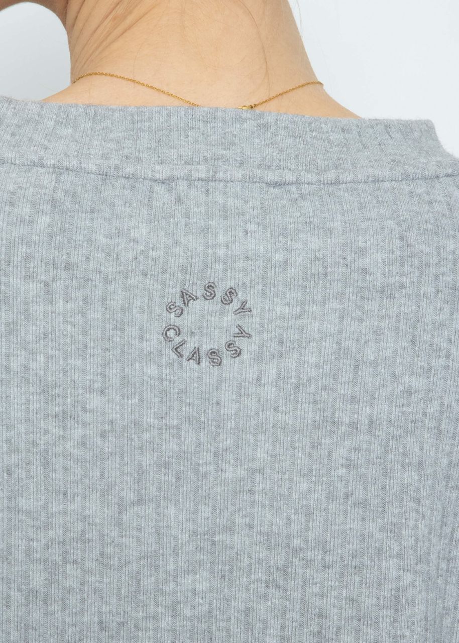 Geripptes Sweatshirt mit Stickerei - grau