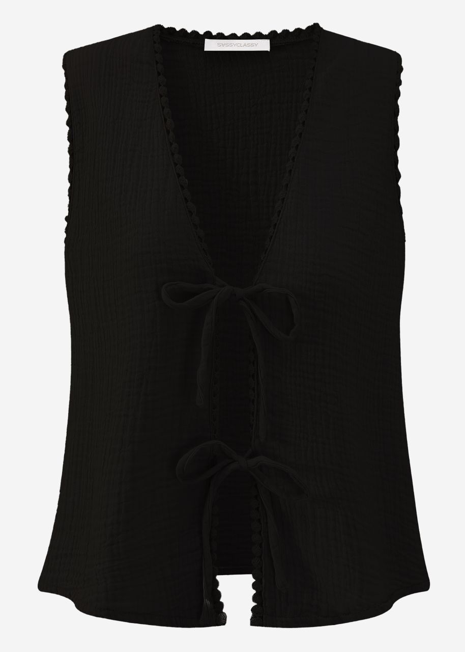 Musselin Top mit Schleifen - schwarz