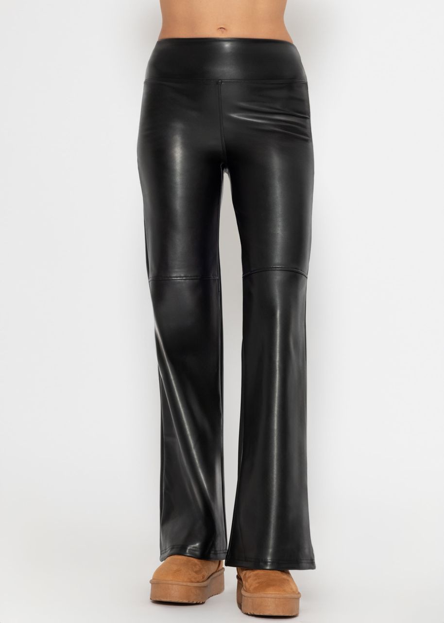 High-Rise Flared Thermo Kunstleder Leggings mit breitem Bund - schwarz