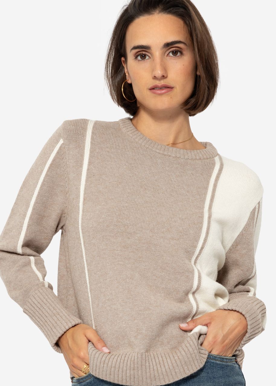 Pullover im Streifen-Design - taupe-offwhite