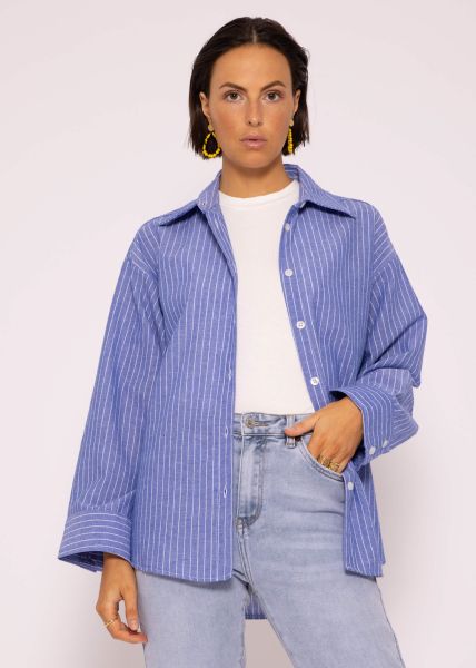 Oversize Streifen Bluse, blau/weiß