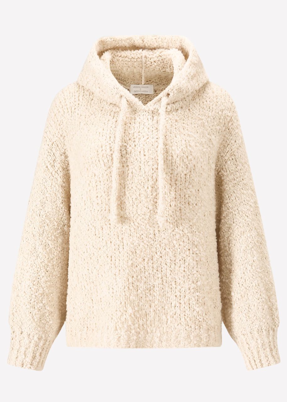 Jessica Haller Pullover mit Hoodie aus Bouclé-Strick - offwhite