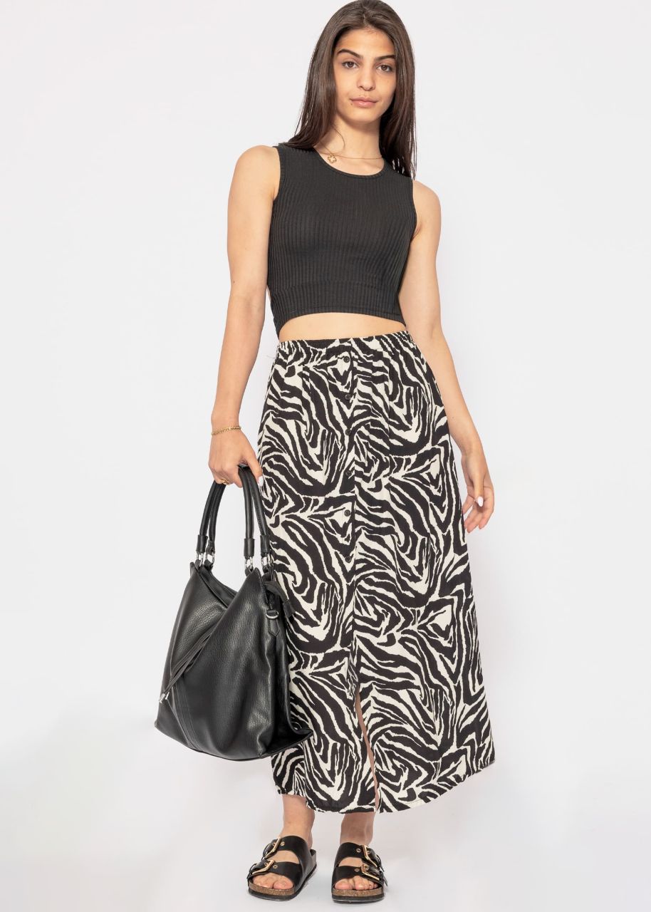 Langer Rock mit Zebra-Print - schwarz-offwhite