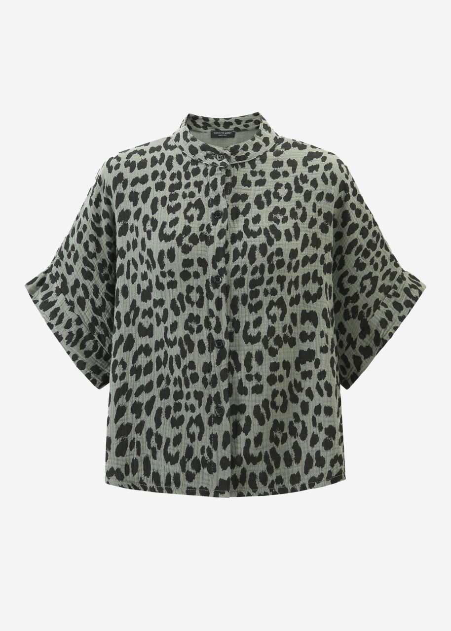 Musselin Bluse mit Leo-Print - khaki