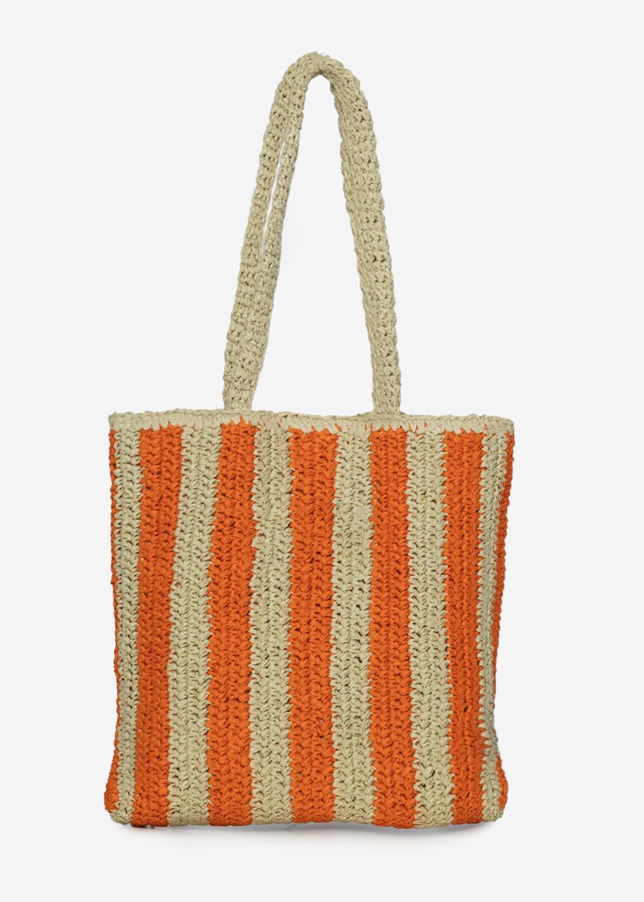 Gestreifter Bast-Shopper - orange