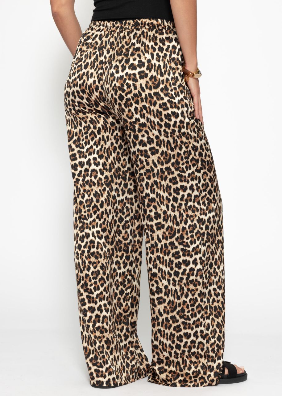 Satin Hose mit Leo-Print - braun