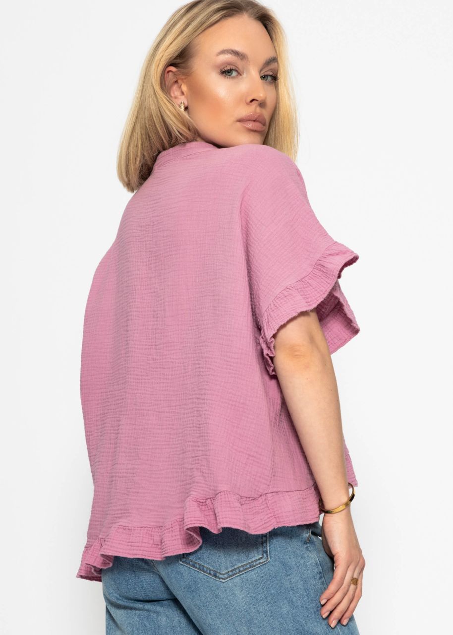 Musselin Bluse mit Rüschensaum - rosa