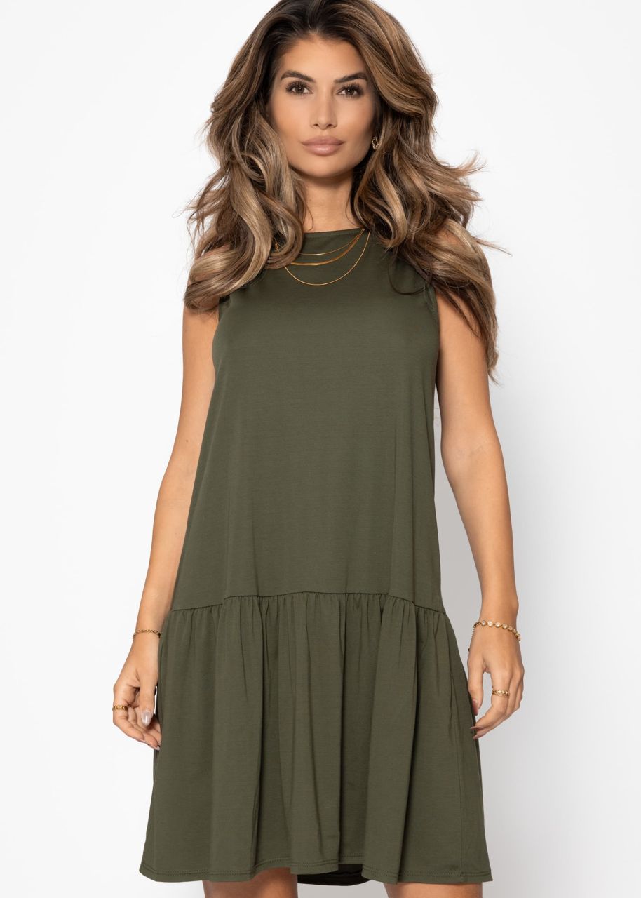 Ärmelloses Kleid mit Volant - khaki