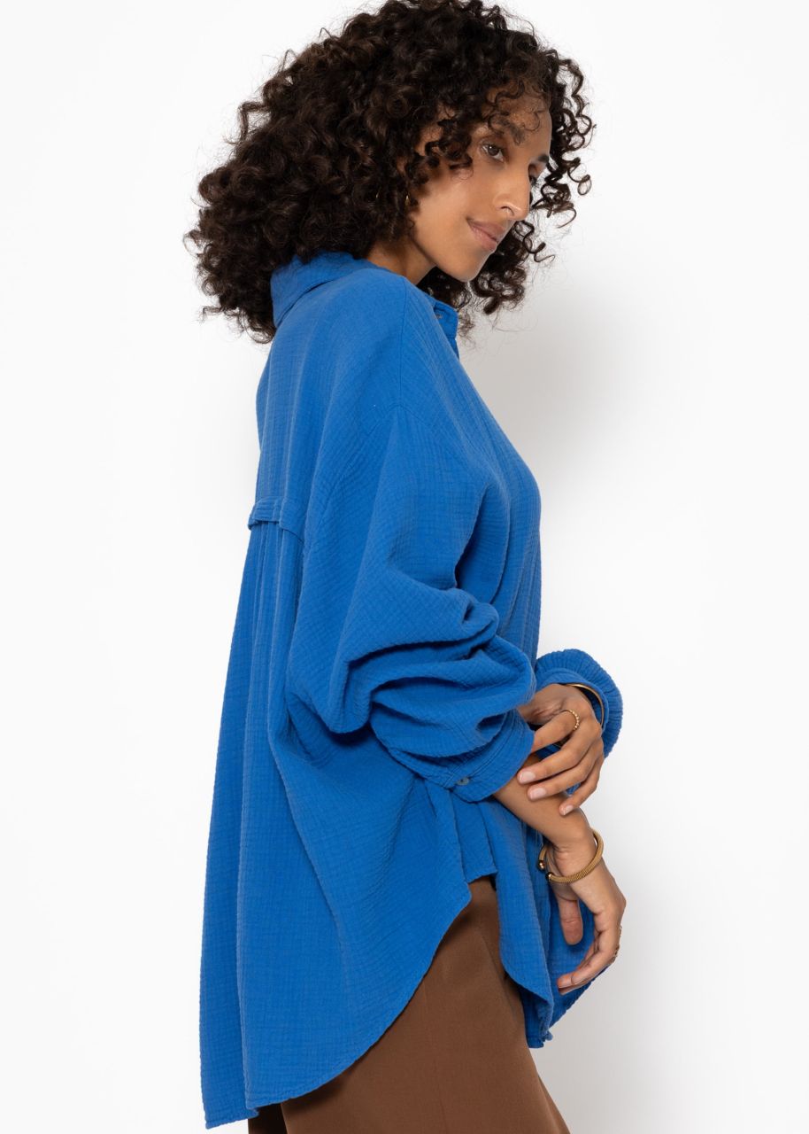 Musselin Bluse oversize, kurz, royalblau