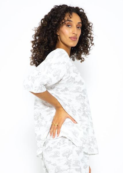 Musselin Pyjamashirt mit Print - weiß-taupe