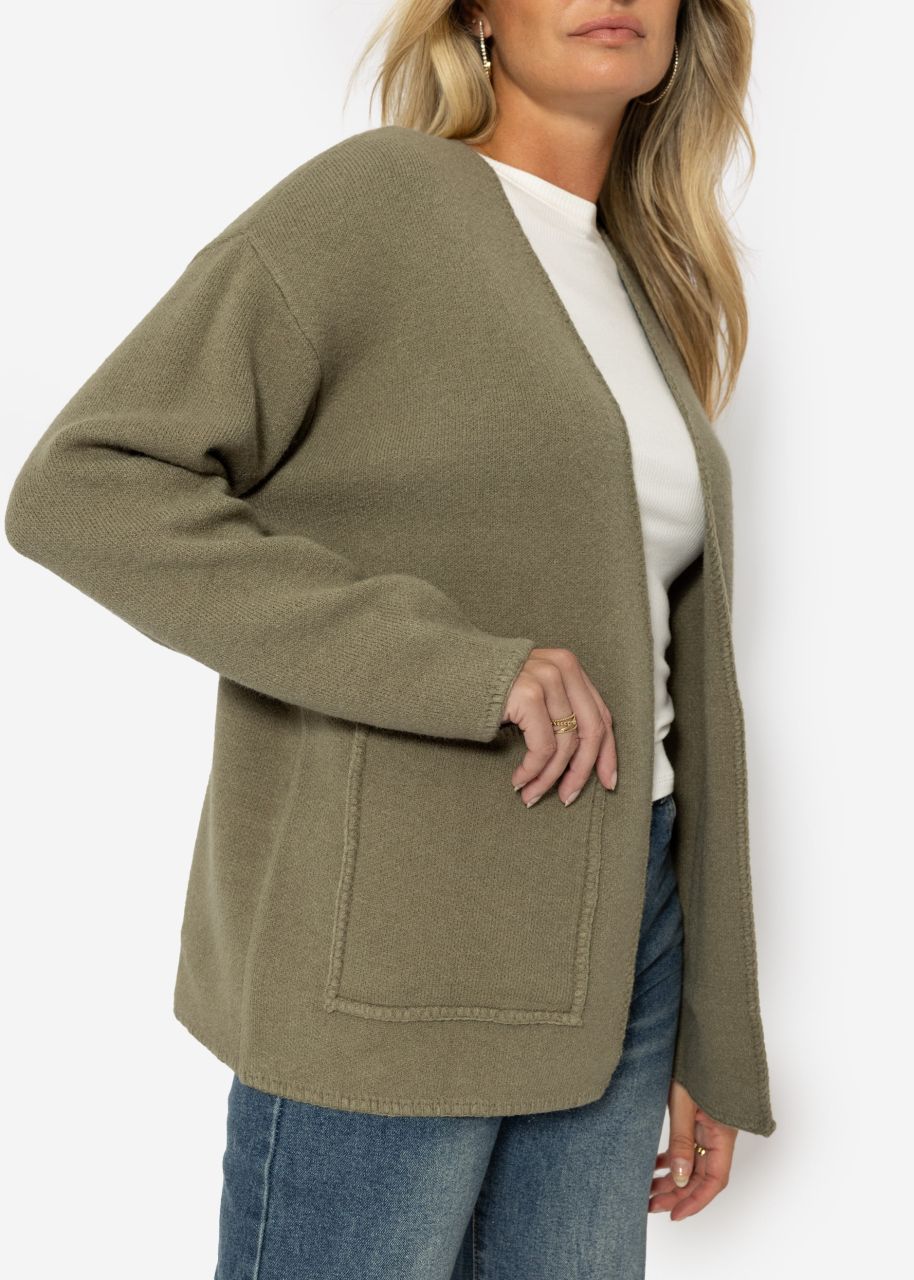 Offener Cardigan mit aufgesetzten Taschen - khaki