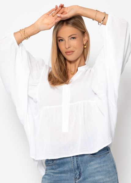 Oversize Baumwoll Voile Bluse - weiß