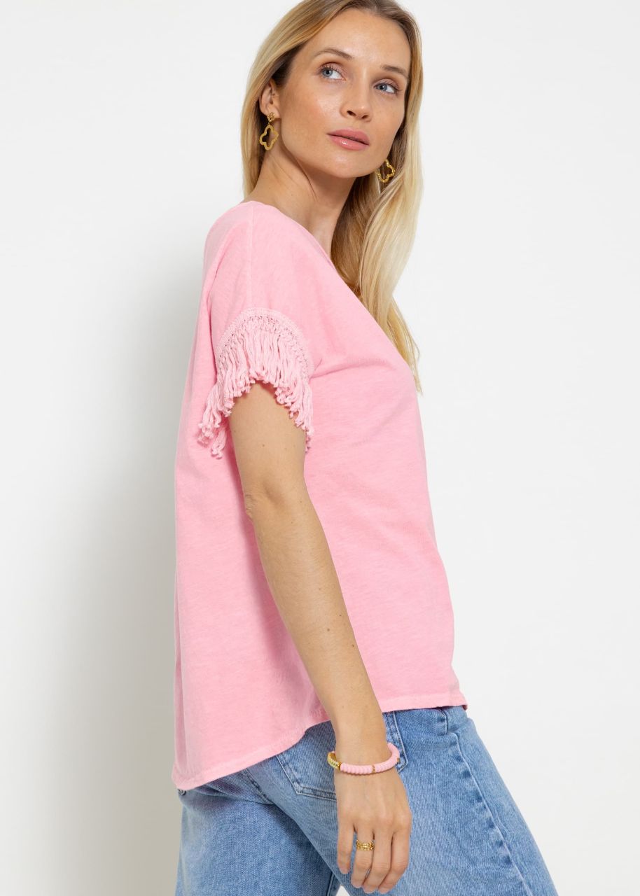 T-Shirt mit Fransenborte, rosa
