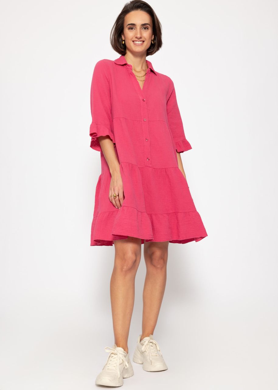 Musselin Kleid mit Volants - pink