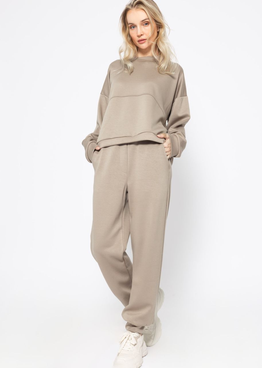 Softes Sweatshirt mit Teilungsnähten - taupe