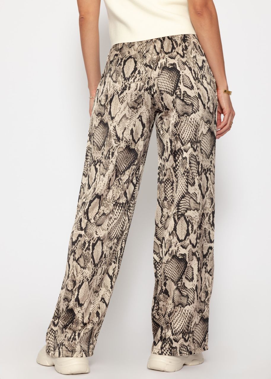 Satinhose mit Snake-Print - braun