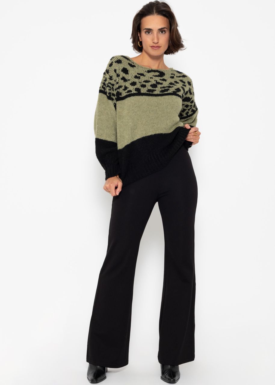 Oversize Pullover mit Leo-Print - khaki-schwarz