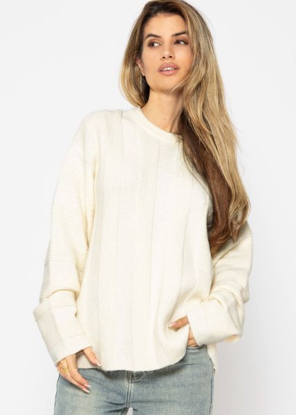 Pullover mit geripptem Streifenmuster - offwhite