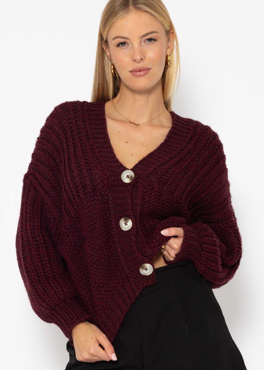 Jessica Haller Strick-Cardigan mit gerippten Ärmeln und Knopfleiste - burgundy