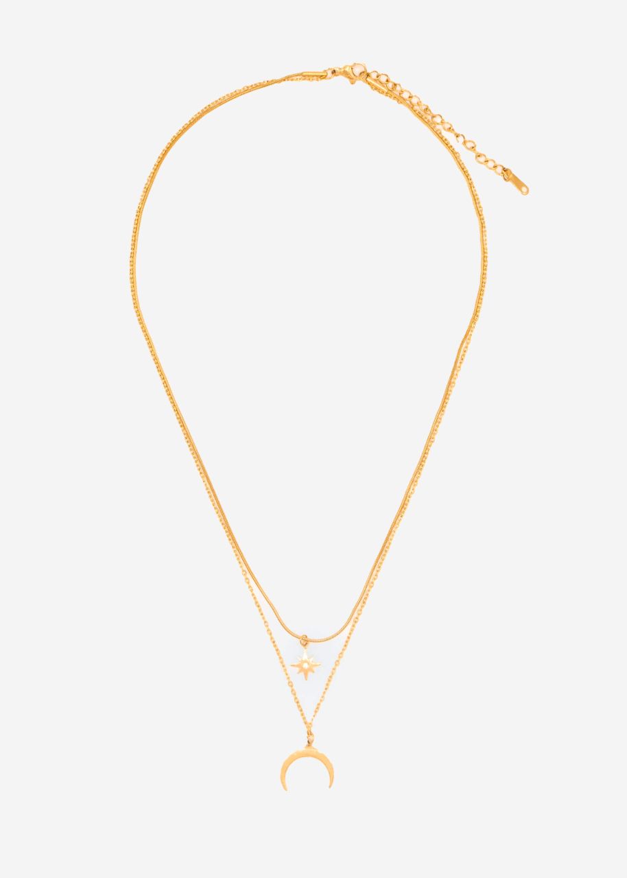 Layer-Halskette mit Stern und Halbmond Anhänger - gold