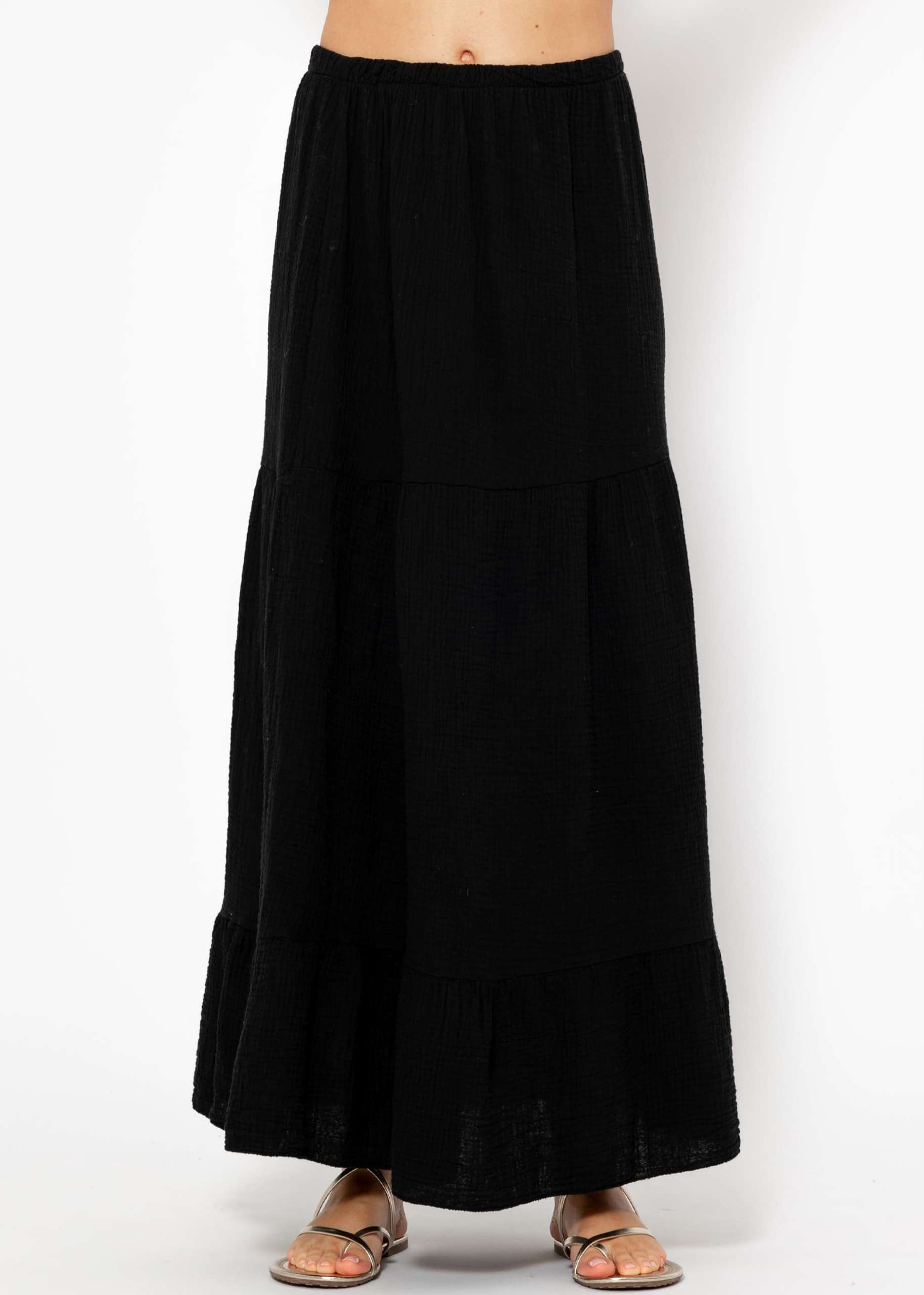 Musselin Maxi Rock mit Volants - schwarz