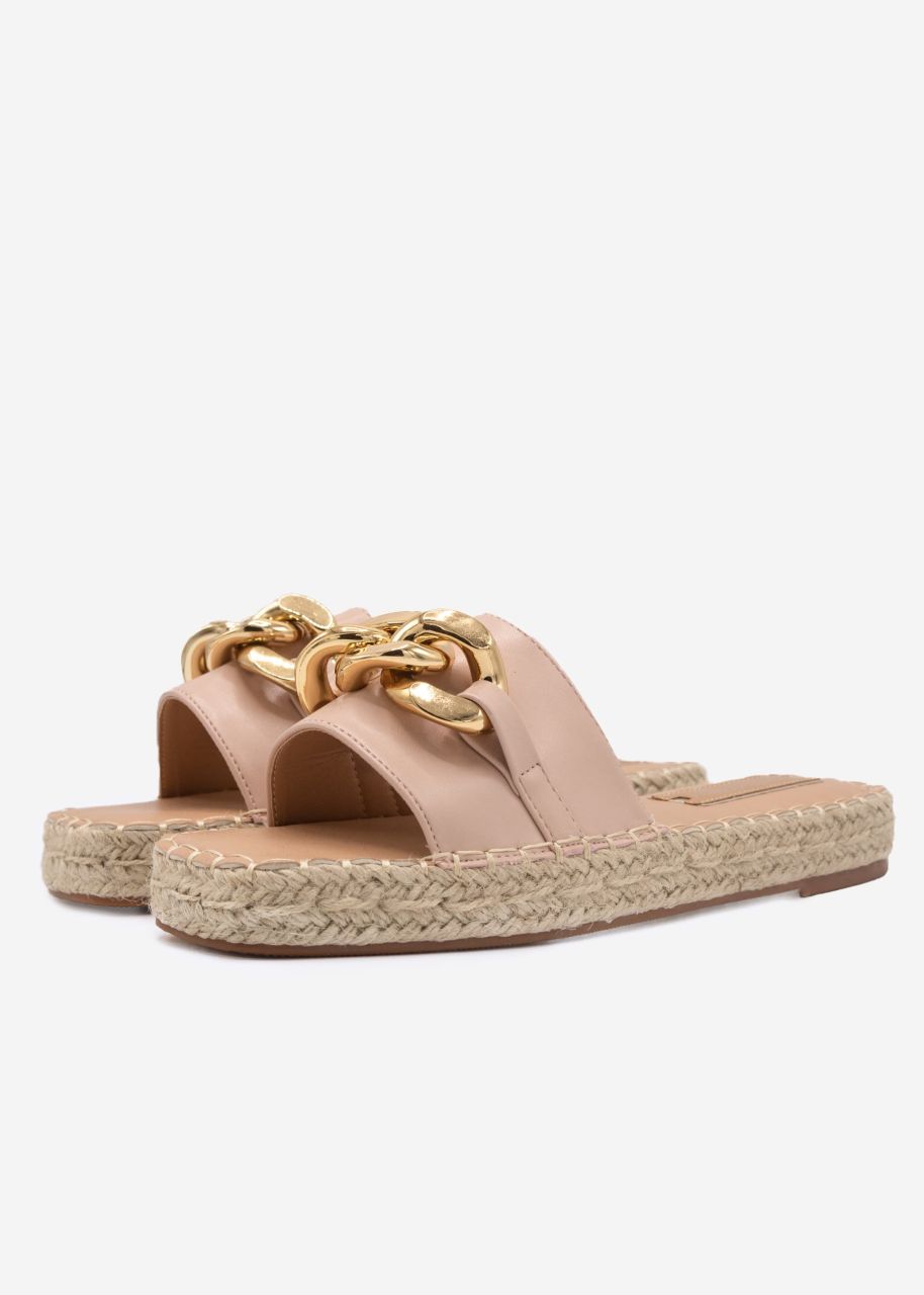 Espadrilles-Slider mit Kette - rosa