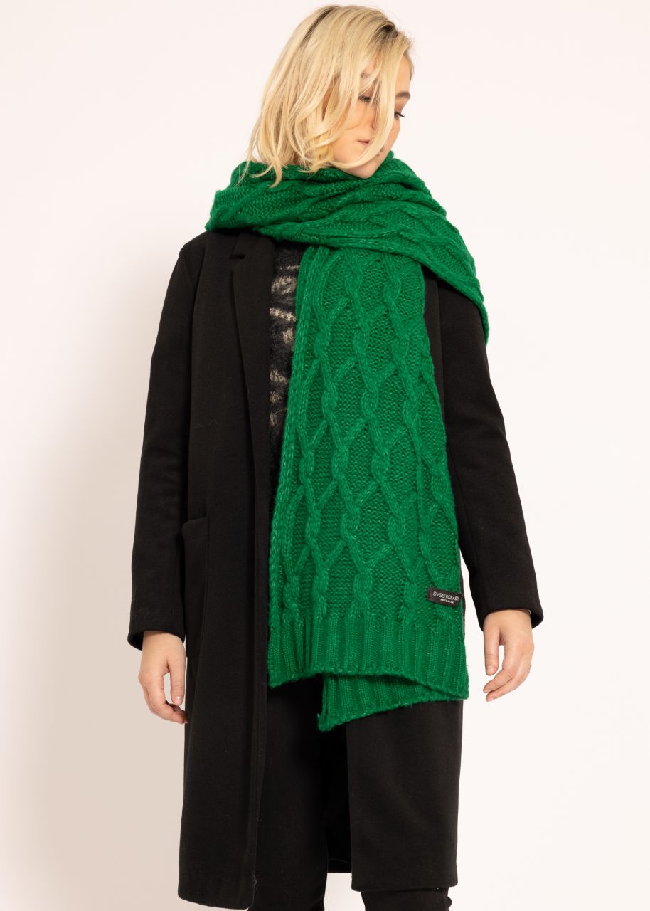 Breiter Schal mit Zopfmuster, grün