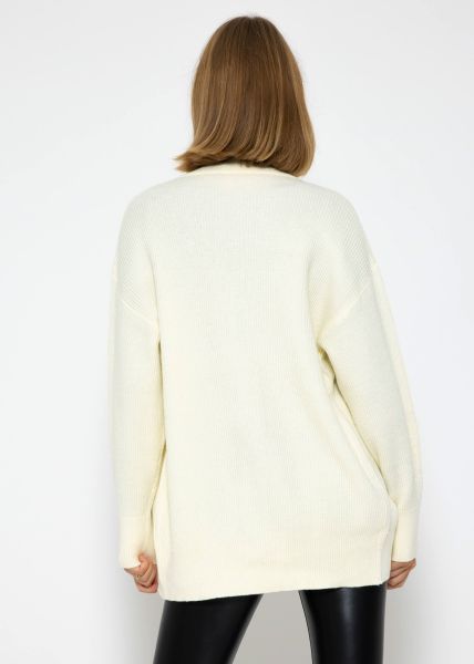 Strickjacke mit V-Ausschnitt - creme