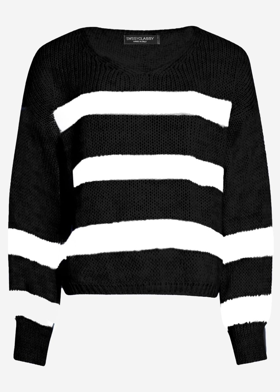 Pullover mit offwhite Streifen - schwarz