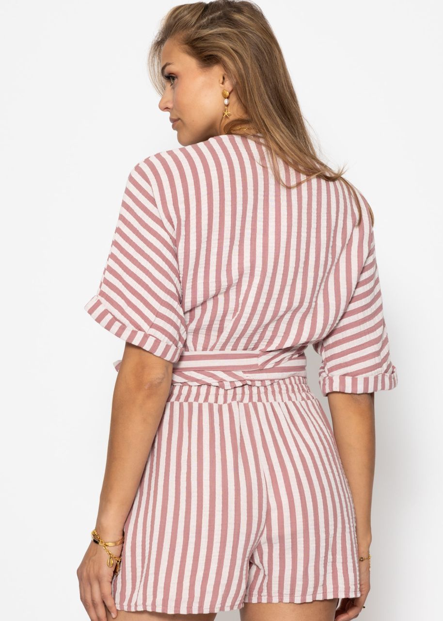 Gestreifte Musselin Wickel Bluse - altrosa