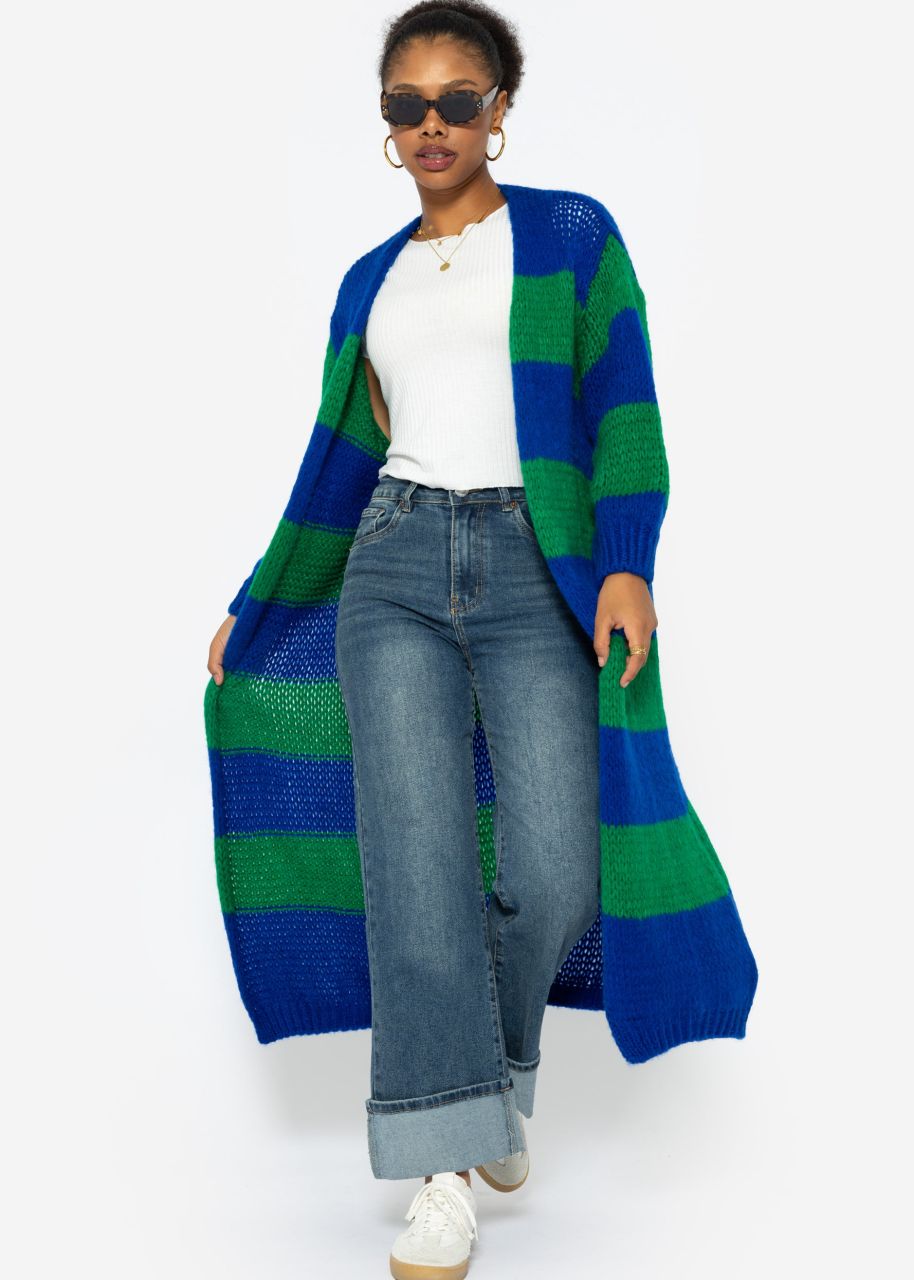 Extra langer Cardigan mit Blockstreifen - royalblau-grün