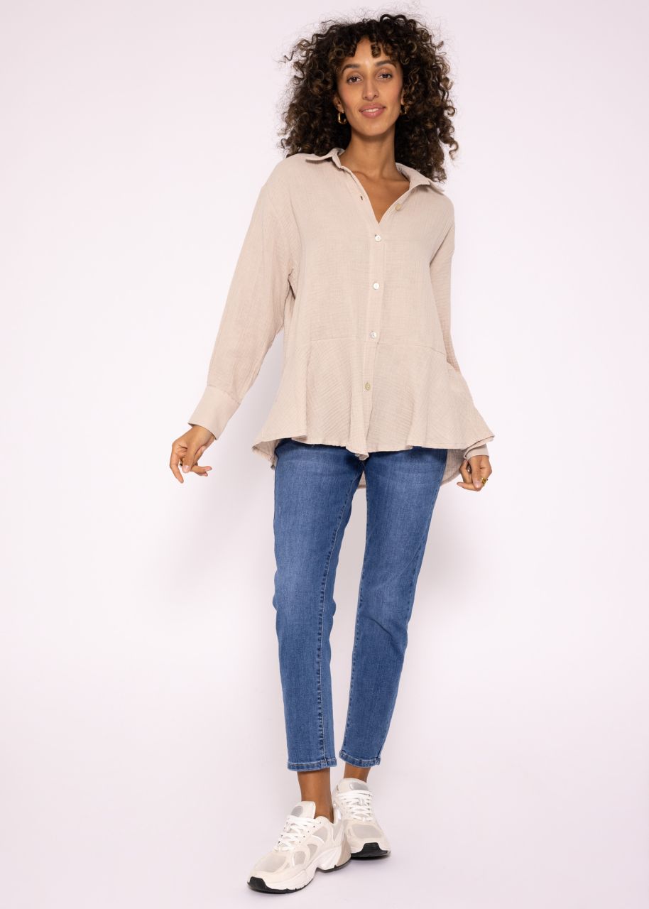 Musselin Bluse mit Volant, beige