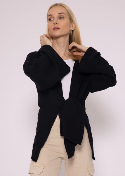Musselin Kimono mit Seitenschlitze, schwarz