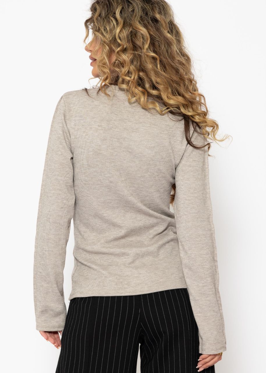 Langarmshirt mit Ziernaht - taupe meliert