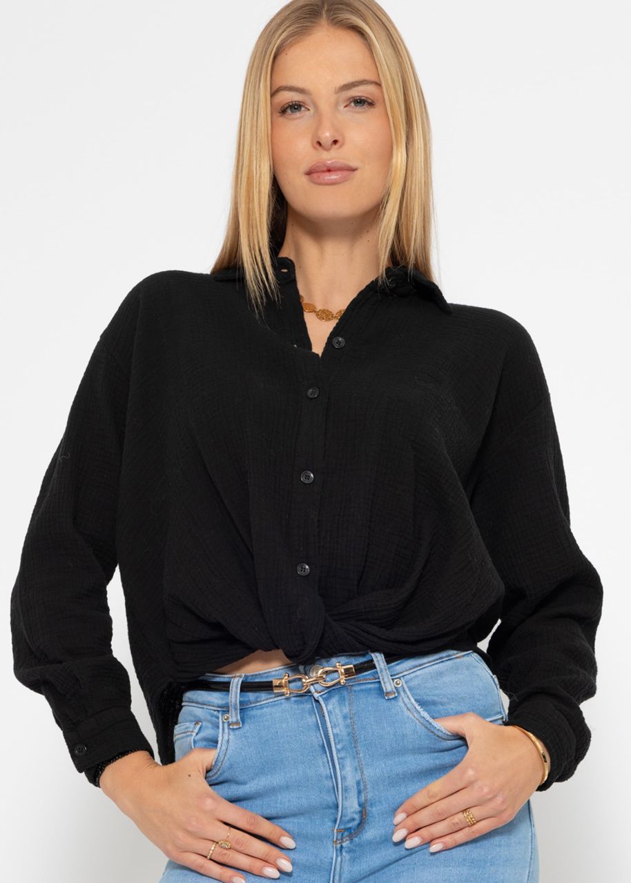 Musselin Bluse mit Knoten - schwarz